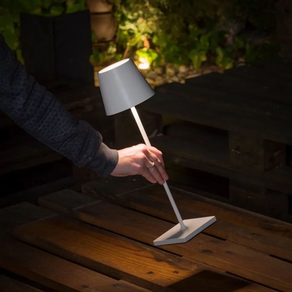 LED-bordlampe Toc med USB-lader, IP54, hvit