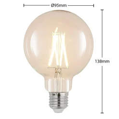 LED-pære E27 8 W G95 2 700 K globe filament, klar