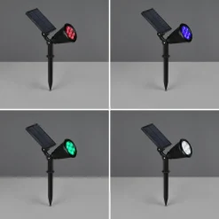 LED-solcelledrevet spotlight Festival, svart matt, RGB, sensor