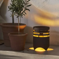 LED-solcellelampe Marron, høyde 25 cm, brun, metall, USB-C