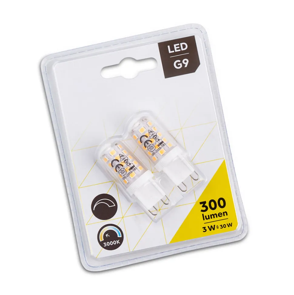 LED-stiftpære G9 3W, 3 000 K, eksternt dimbar, sett med 2 stk