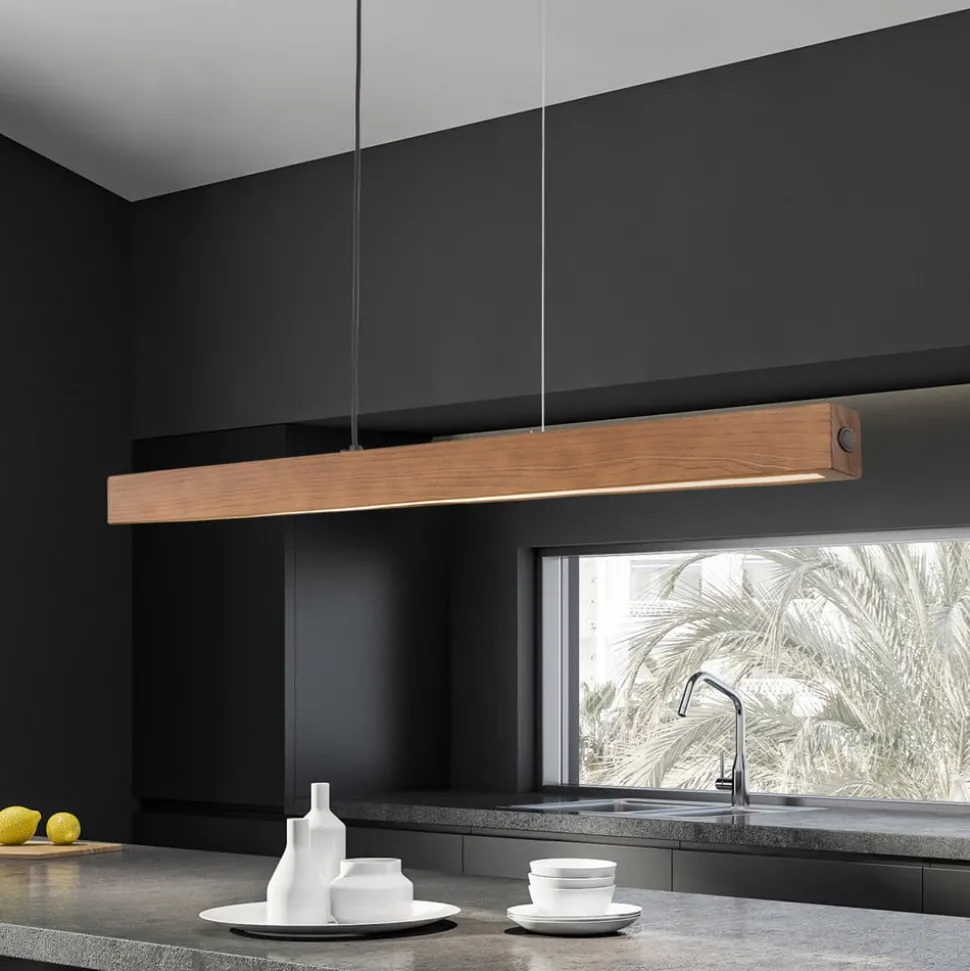 LED-trependel Teo, valnøtt, 126 cm, berøringsdimmer