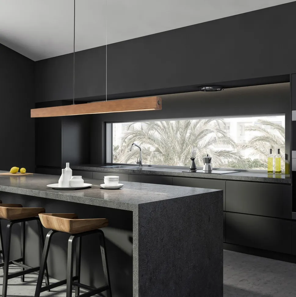 LED-trependel Teo, valnøtt, 126 cm, berøringsdimmer