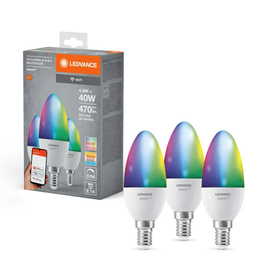 LEDVANCE SMART+ LED, stearinlys, E14, 4,9 W, CCT, RGB, WiFi, 3 enheter