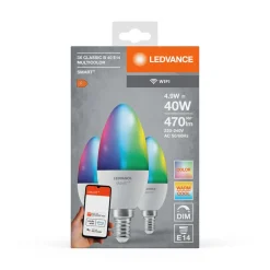 LEDVANCE SMART+ LED, stearinlys, E14, 4,9 W, CCT, RGB, WiFi, 3 enheter
