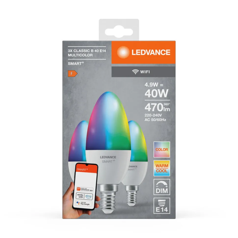 LEDVANCE SMART+ LED, stearinlys, E14, 4,9 W, CCT, RGB, WiFi, 3 enheter