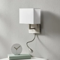 LED-vegglampe 6519 med LED-leselampe, satengsølv