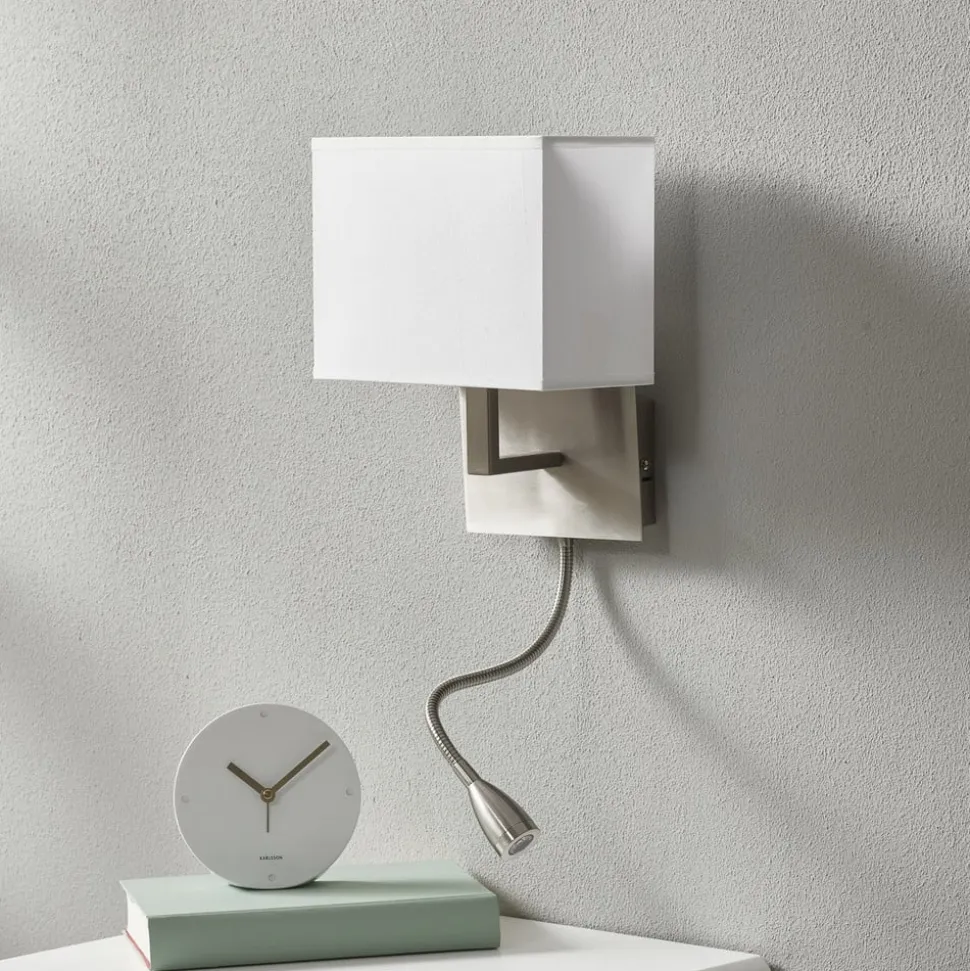 LED-vegglampe 6519 med LED-leselampe, satengsølv