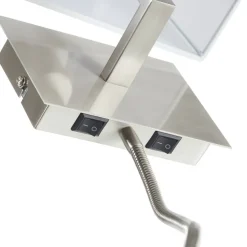 LED-vegglampe 6519 med LED-leselampe, satengsølv