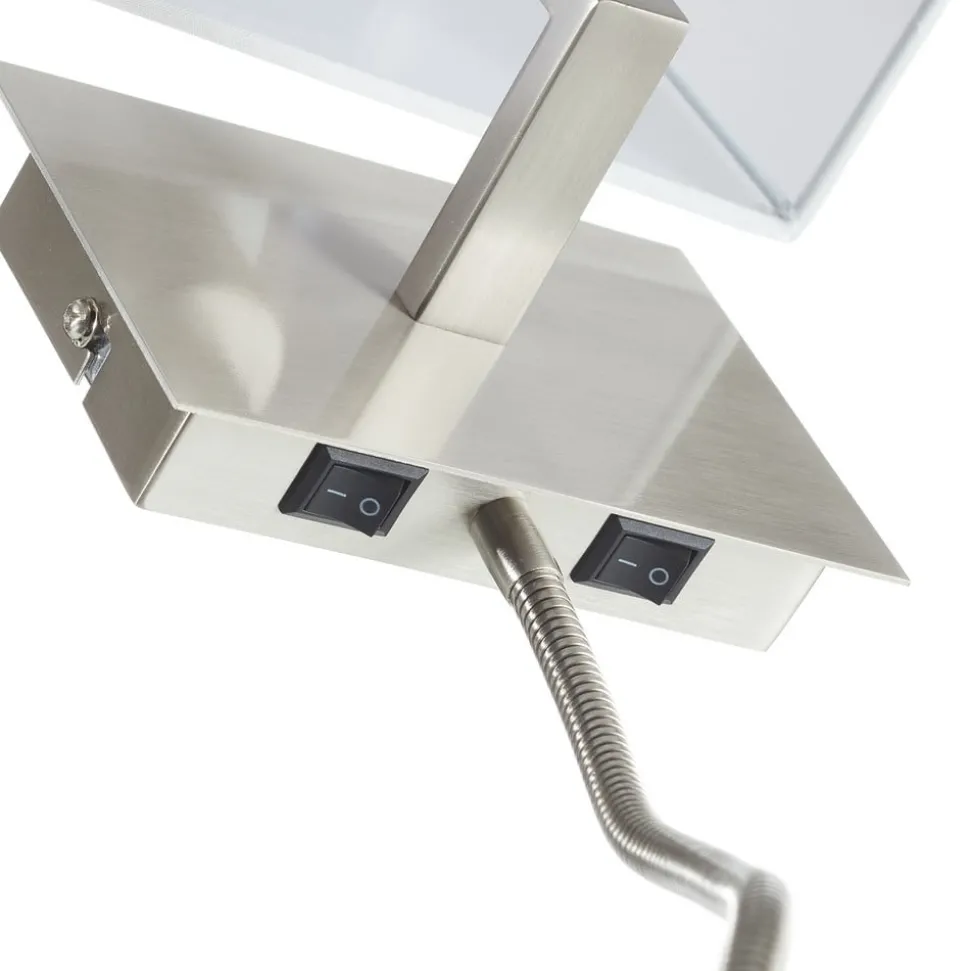 LED-vegglampe 6519 med LED-leselampe, satengsølv