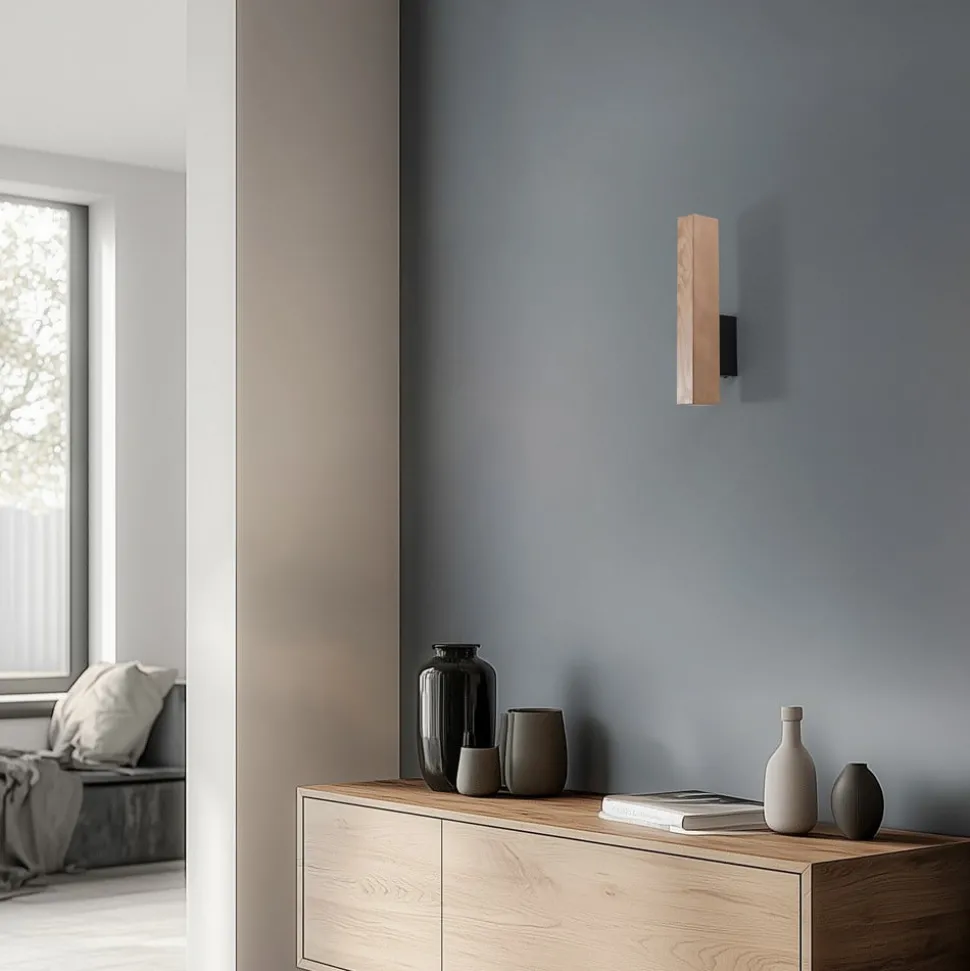 LED-vegglampe i tre Teo, furu, 31 cm, 3000 K