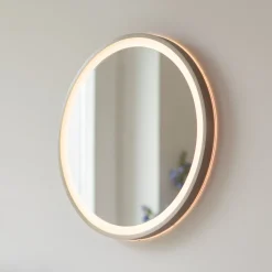 LED-veggspeil VIDRO, bronse, Ø 46 cm, powerbank, bryter