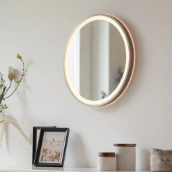 LED-veggspeil VIDRO, bronse, Ø 46 cm, powerbank, bryter