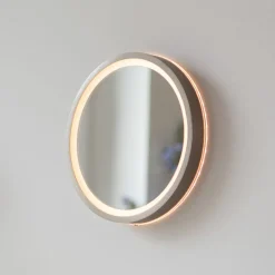 LED-veggspeil VIDRO, bronse, Ø 26 cm, powerbank, bryter