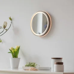 LED-veggspeil VIDRO, bronse, Ø 26 cm, powerbank, bryter