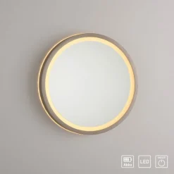 LED-veggspeil VIDRO, bronse, Ø 26 cm, powerbank, bryter