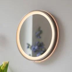 LED-veggspeil VIDRO, bronse, Ø 36 cm, powerbank, bryter