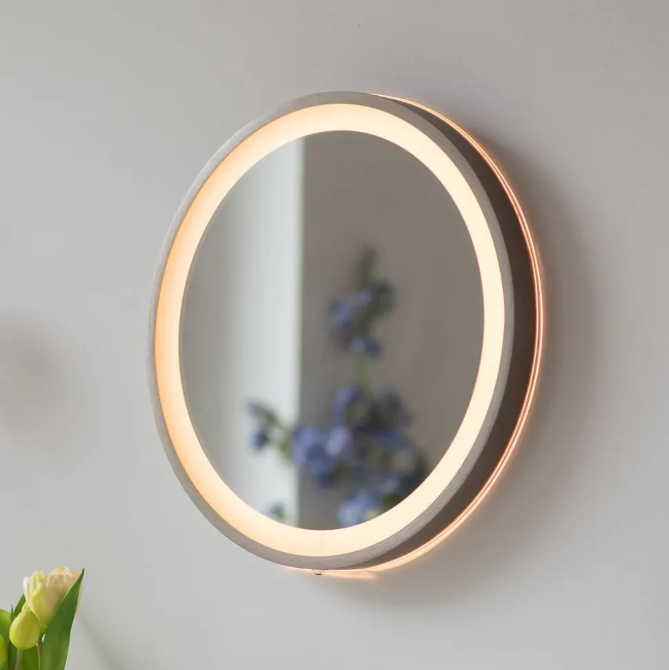 LED-veggspeil VIDRO, bronse, Ø 36 cm, powerbank, bryter