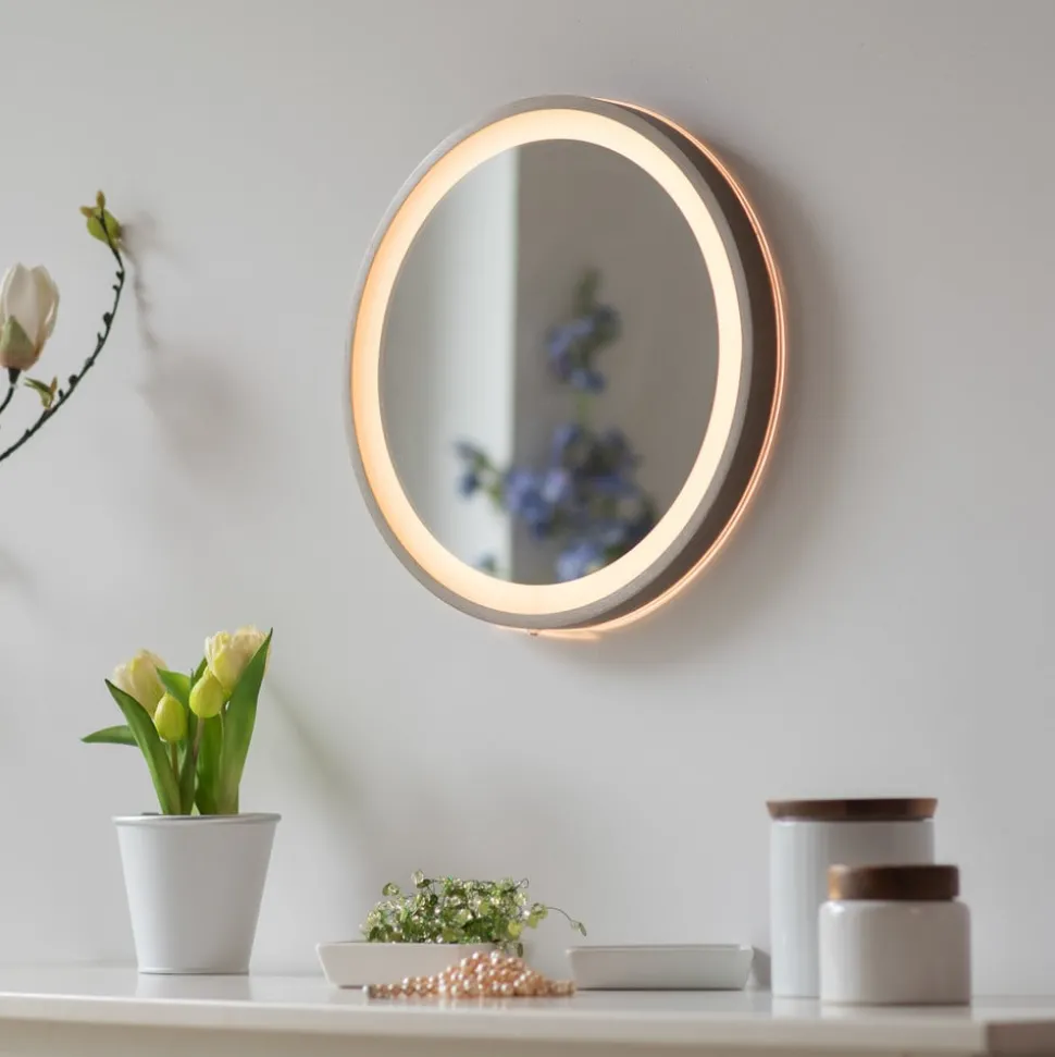 LED-veggspeil VIDRO, bronse, Ø 36 cm, powerbank, bryter