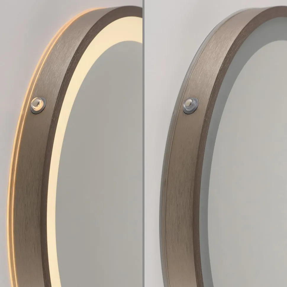 LED-veggspeil VIDRO, bronse, Ø 36 cm, powerbank, bryter