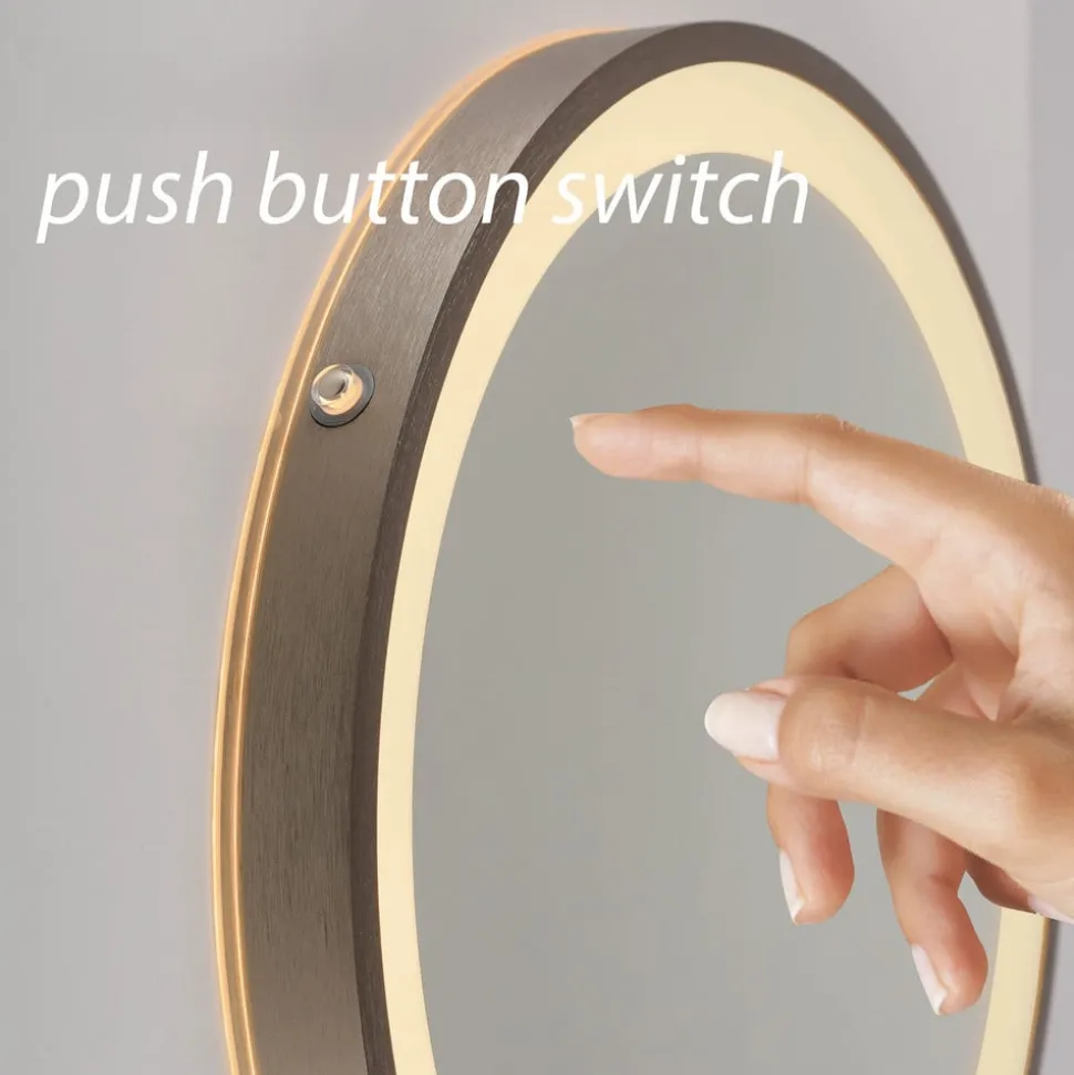 LED-veggspeil VIDRO, bronse, Ø 36 cm, powerbank, bryter