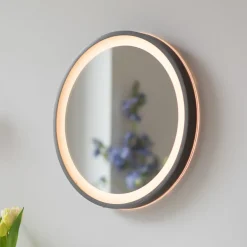 LED-veggspeil VIDRO, grå, Ø 36 cm, powerbank, bryter