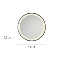 LED-veggspeil VIDRO, grå, Ø 36 cm, powerbank, bryter
