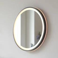 LED-veggspeil VIDRO, grå, Ø 46 cm, powerbank, bryter