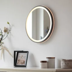 LED-veggspeil VIDRO, grå, Ø 46 cm, powerbank, bryter