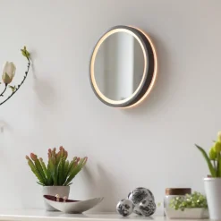 LED-veggspeil VIDRO, grå, Ø 26 cm, powerbank, bryter