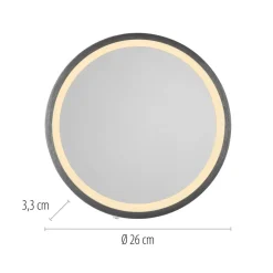 LED-veggspeil VIDRO, grå, Ø 26 cm, powerbank, bryter