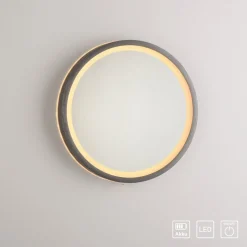 LED-veggspeil VIDRO, grå, Ø 26 cm, powerbank, bryter