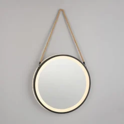 LED-veggspeil VIDRO, svart, Ø 40 cm, powerbank, hengende