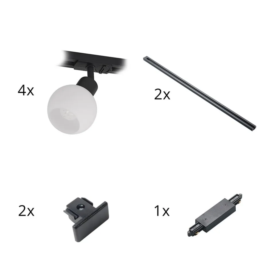 Lindby 1 lyskilde skinnesystem Linaro, E14, 4 lyskilder, svart