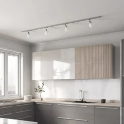 Lindby 1 lyskilde skinnesystem Linaro, E14, sølv, 4 lyskilder.