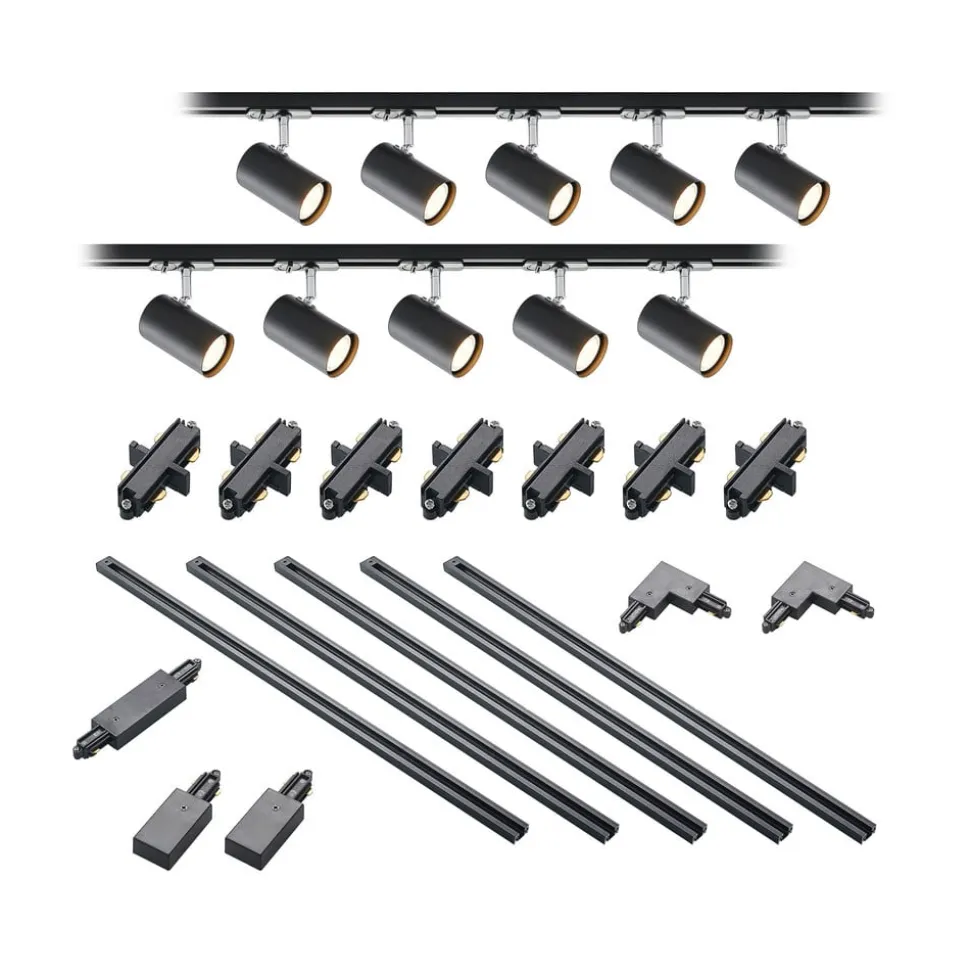 Lindby 1 lyskilde skinnesystem Linaro, GU10, 10 lyskilder, svart