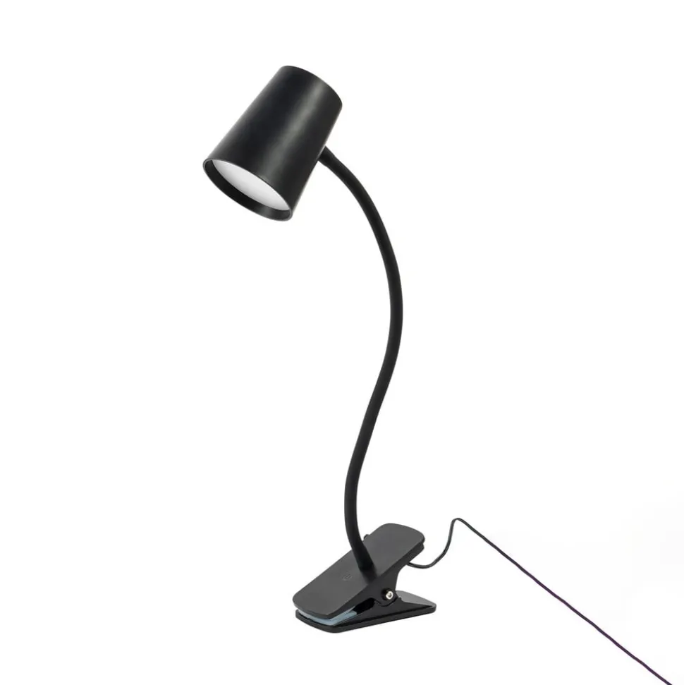 Lindby Ailina LED-bordlampe, klemmefot, svart