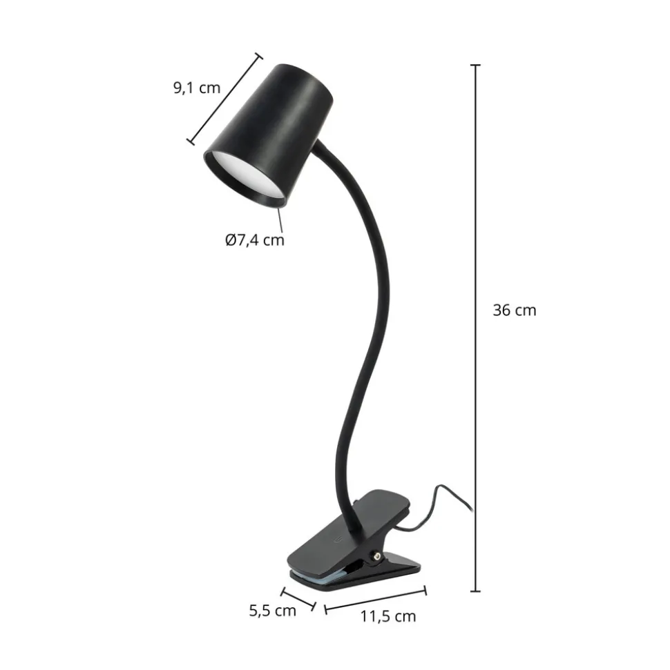 Lindby Ailina LED-bordlampe, klemmefot, svart