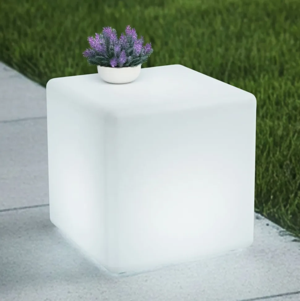 Lindby Akku-LED-utelampe Cubara, RGB, kube, plast