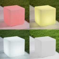Lindby Akku-LED-utelampe Cubara, RGB, kube, plast