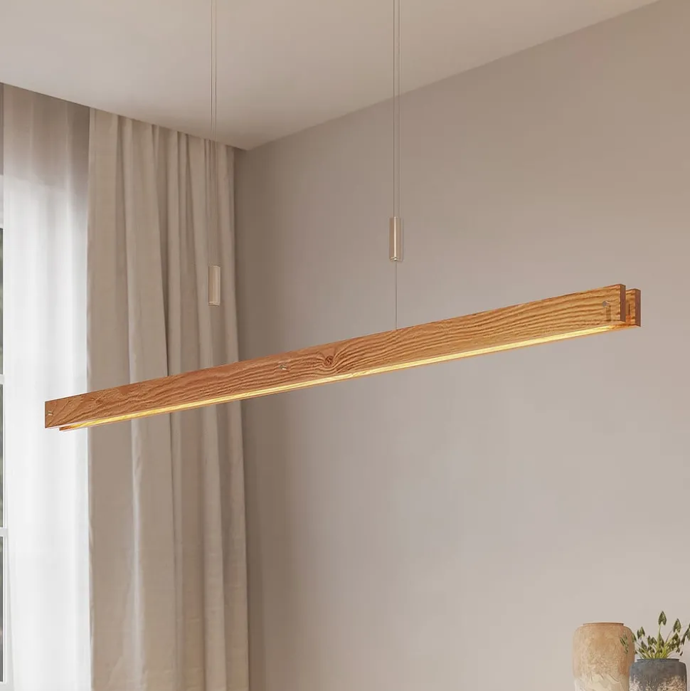 Lindby Alimara LED-hengelampe i tre, tre, lengde 138 cm