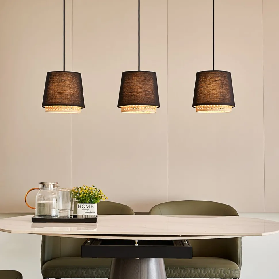 Lindby Ananya hengelampe i jern og tre, 3 lyskilder