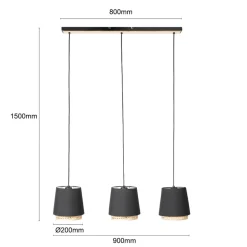 Lindby Ananya hengelampe i jern og tre, 3 lyskilder