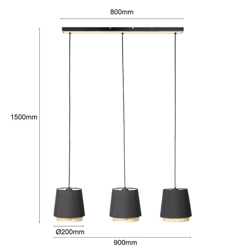 Lindby Ananya hengelampe i jern og tre, 3 lyskilder