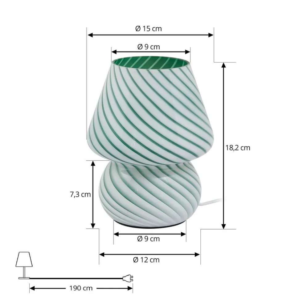 Lindby Andriana bordlampe, grønn/hvit, glass, Ø 15 cm