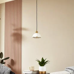 Lindby Annegret hengelampe, Ø 18 cm, keramikk, hvit/messing