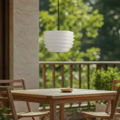 Lindby Arona utendørs hengelampe, Ø 38 cm, hvit