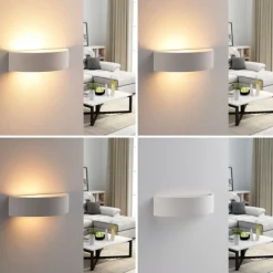 Lindby Aurel vegglampe, gips hvit halvrund