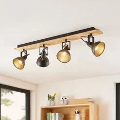 Lindby Aylis taklampe, 4 lyskilder, 82 cm, svart, tre, E14