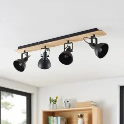 Lindby Aylis taklampe, 4 lyskilder, 82 cm, svart, tre, E14